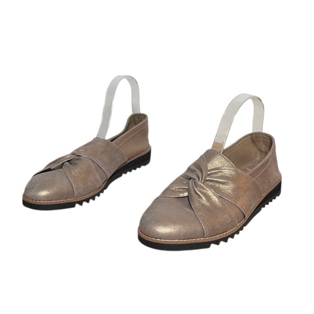 Eileen Fisher Eena Metallic Suede Twist Slip-On Loafers Platinum Sz 9.5 Comfort